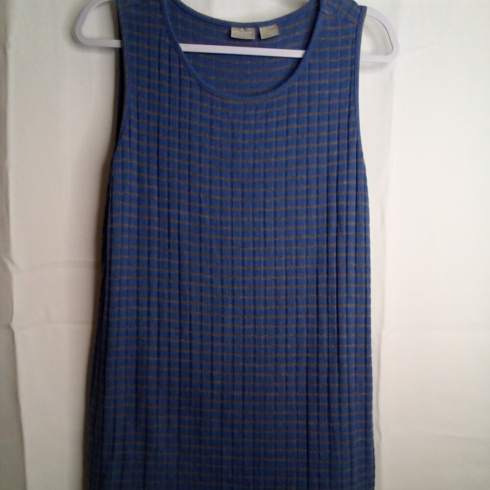 Chico's Zenergy Shirt Women 1 M Sleeveless Ribbed Textured Blue Tan